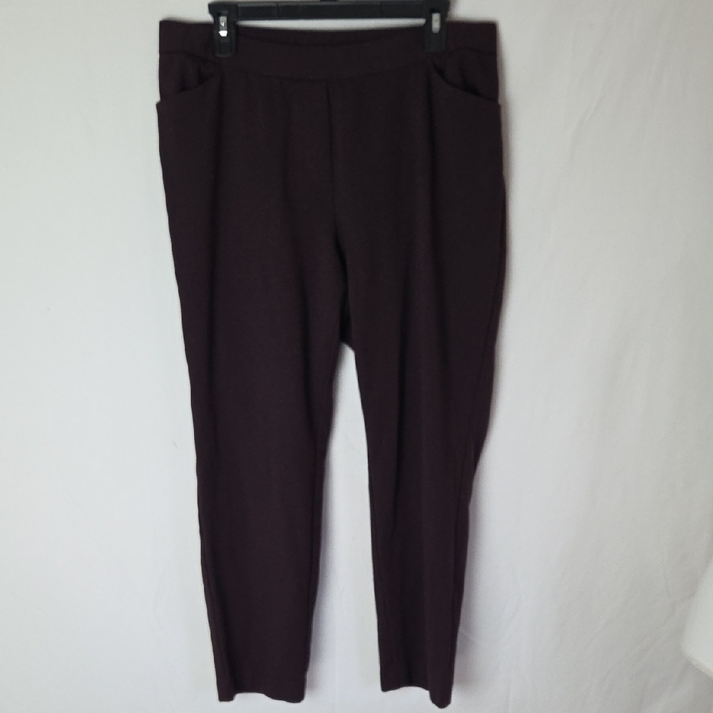 J. Jill Ponte Slim Leg Pants Women's Lg Plum Pull On Stretch Viscose Blend Flat